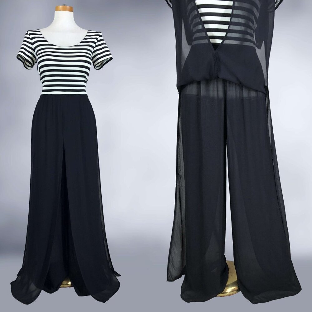 VINTAGE 90s Striped Car Wash Flap Gothic Jumpsuit by Ashlee Size 8 VFG